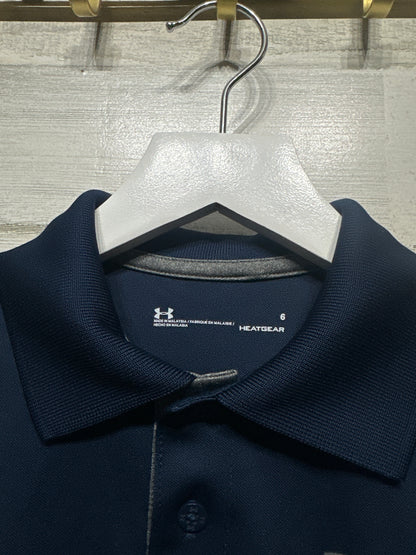 Boys Preowned Size 6 Under Armour Navy Heatgear Polo Shirt - Good Used Condition