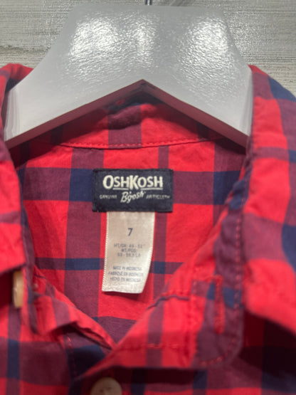 Boys Size 7 Osh Kosh Red Plaid Button Up Shirt - Very Good Used Condition