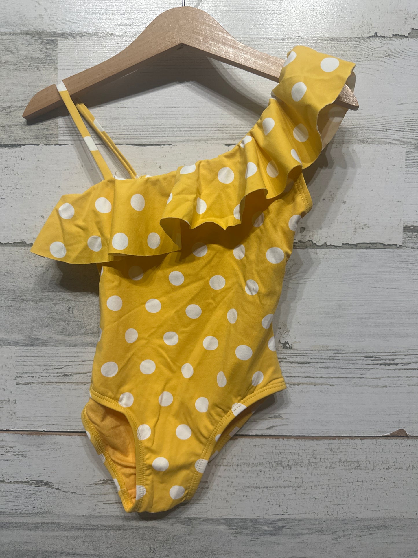 Girls Preowned Size 4 Buru Yellow Polka Dot Swimsuit - Very Good Used Condition