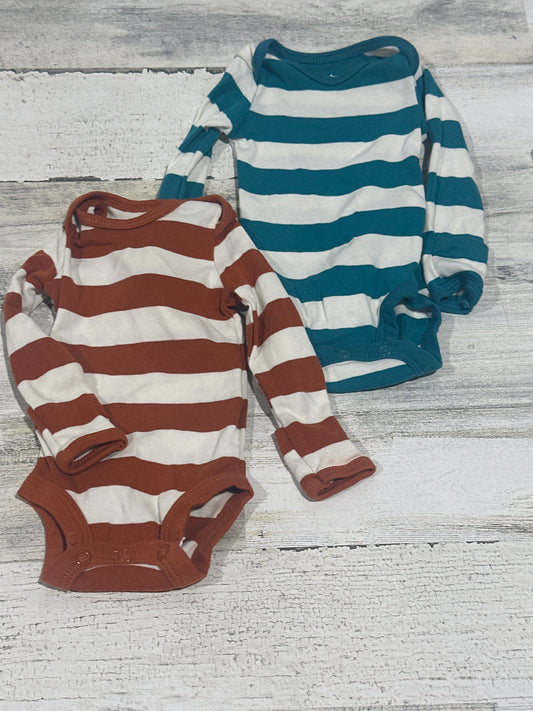 Striped Long Sleeve Onesies - Carter's - Two Pieces - Boys Size Newborn - Very Good Used Condition