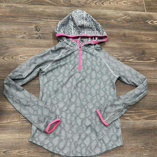 Girls Size Medium Nike Pro Grey/Hot Pink Lightweight Fleece Lined Hoodie With Thumbholes - Good Used Condition
