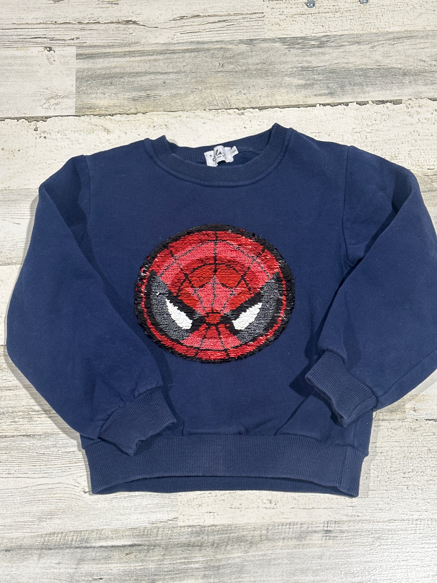 Lola + The Boys Navy Blue Spiderman/Captain America Flip Sequin Sweatshirt - Girls Size 8 - Very Good Used Condition
