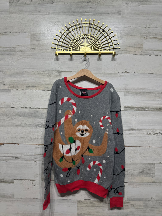 Preowned Girls Size 14-16 XL Sloth Holiday Sweater - Good Used Condition