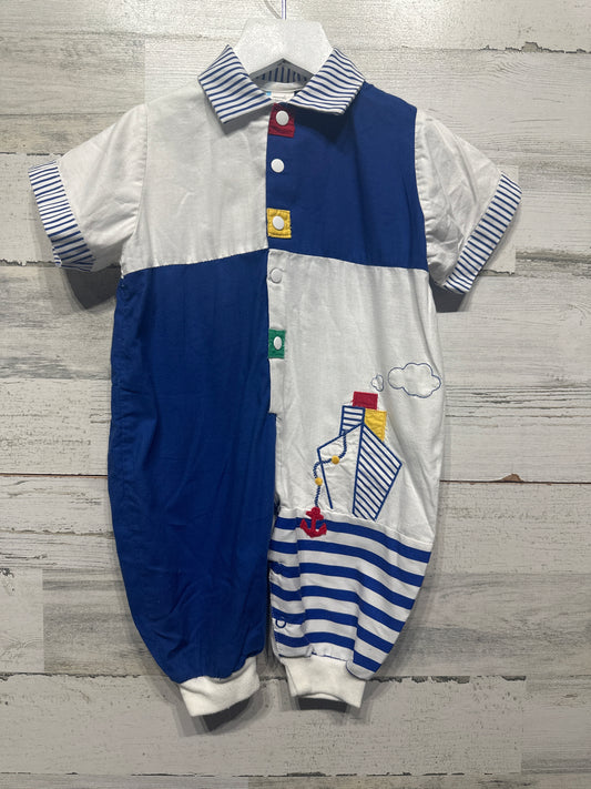 Boys Size 6-9m Vintage Applique Nautical Romper - Good Used Condition