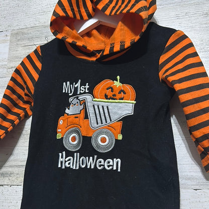 Boys Size 9m Baby Essentials ‘My First Halloween’ appliqué hooded romper  - very good used condition