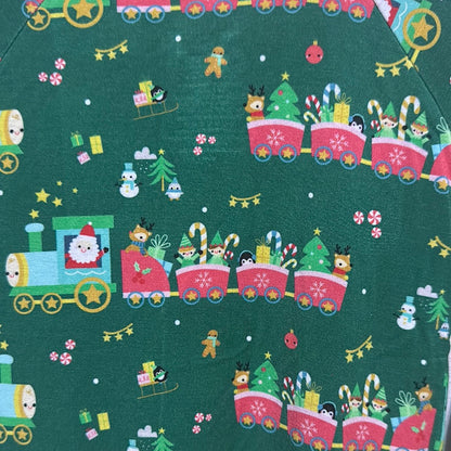 Size 6-12m Kiki + Lulu bamboo green holiday train convertible zip up romper - new with tags