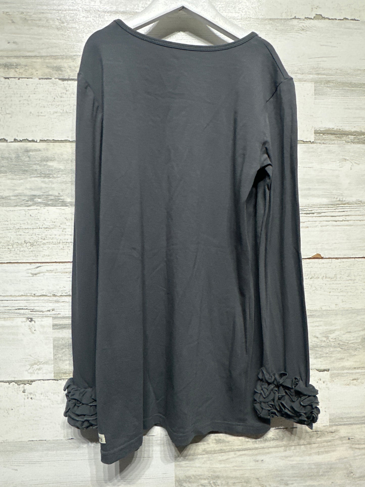 Size 12 Sew Sassy Grey Ruffle Sleeve Long Sleeve Shirt - Very Good Used Condition