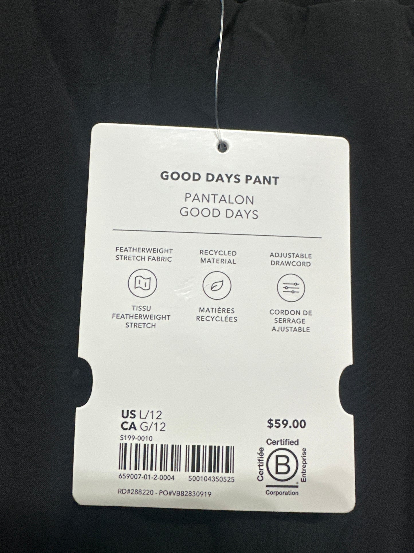 Girls Size 12 (Large) Athleta Girl Good Days Pants in Black - New With Tag
