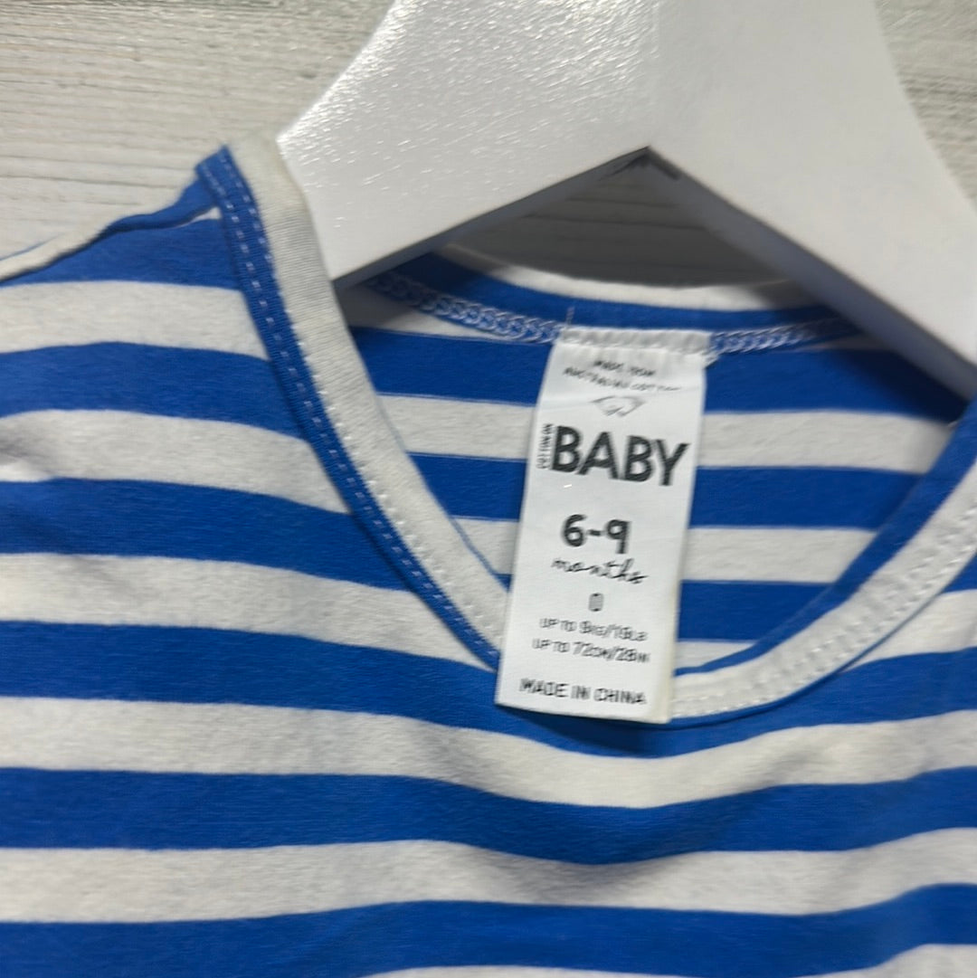 Boys Size 6-9m Cotton on Baby Blue Striped Romper - Good Used Condition