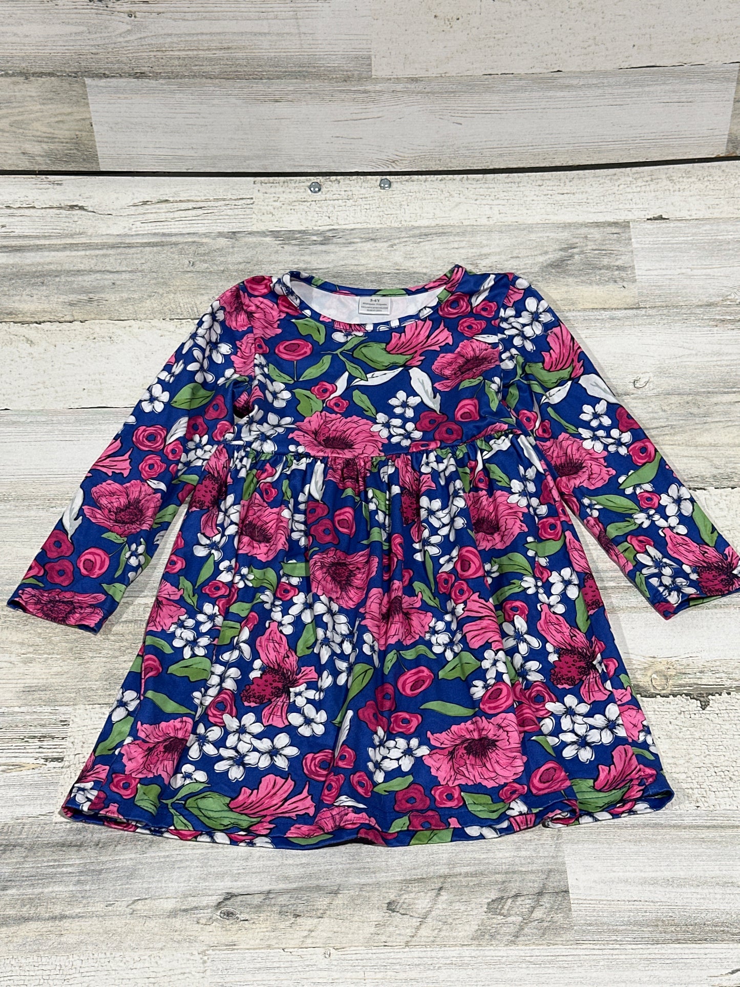 Long Sleeve Floral Dress - Girls Size 5/6 - Very Good Used Condition