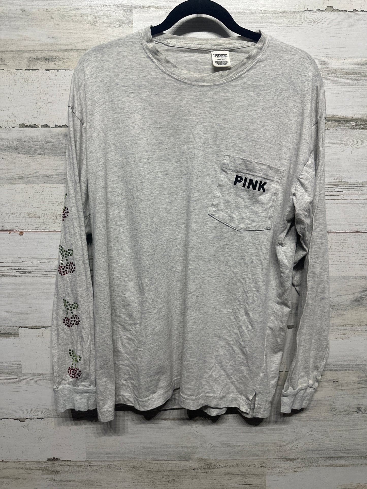 Women's Size Large Victoria's Secret Pink Long Sleeve Rhinestone Cherry Shirt - Very Good Used Condition