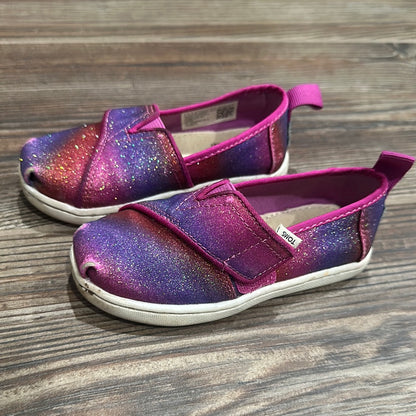 Girls Size 7 (Toddler) Toms Glitter Slip On Shoes  - Good Used Condition