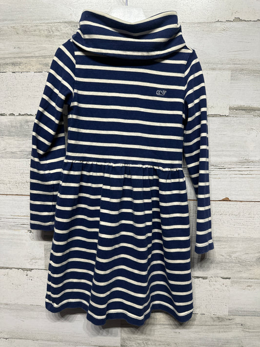 Vineyard Vines Turtle Neck Navy Striped Cotton Dress - Girls Size XS 5-6 - Very Good Used Condition