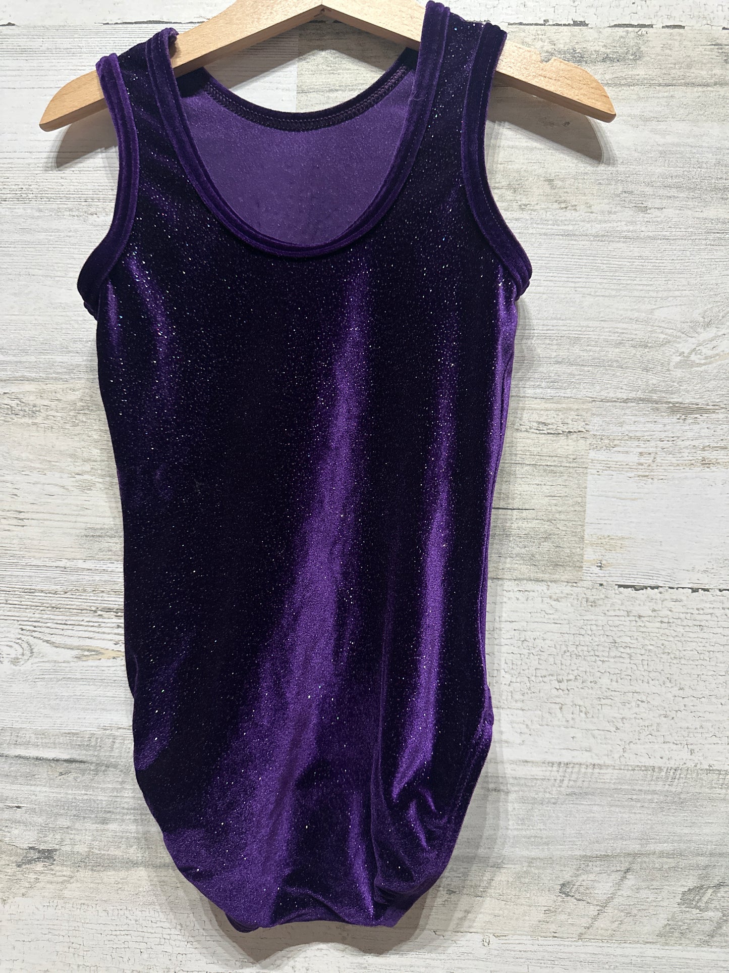 Girls Size Medium Child GK Purple Glitter Velvet Leotard - Very Good Used Condition