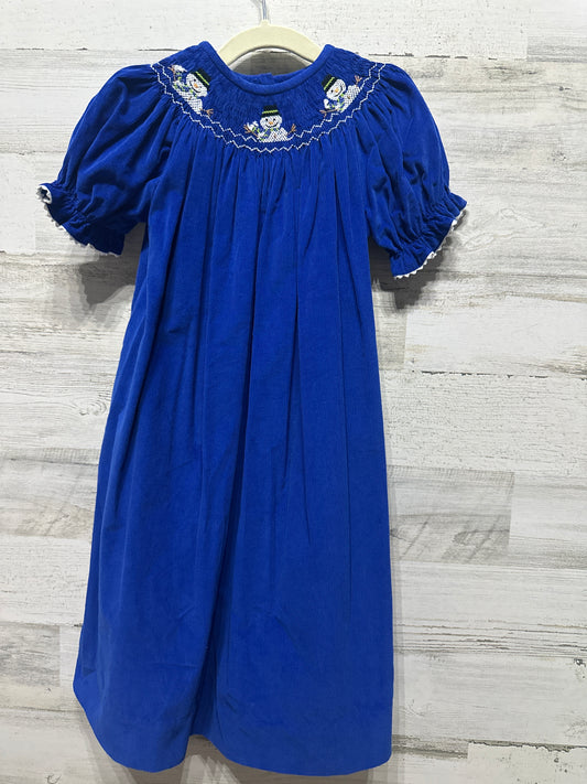 Girls Size 4t Vive La Fete Smocked Snowman Blue Cord Dress - Very Good Used Condition