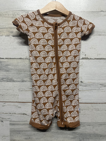 Little Sleepies Bamboo Rust Rainbows Size 12-18m Shorty Zippy Romper - VGUC