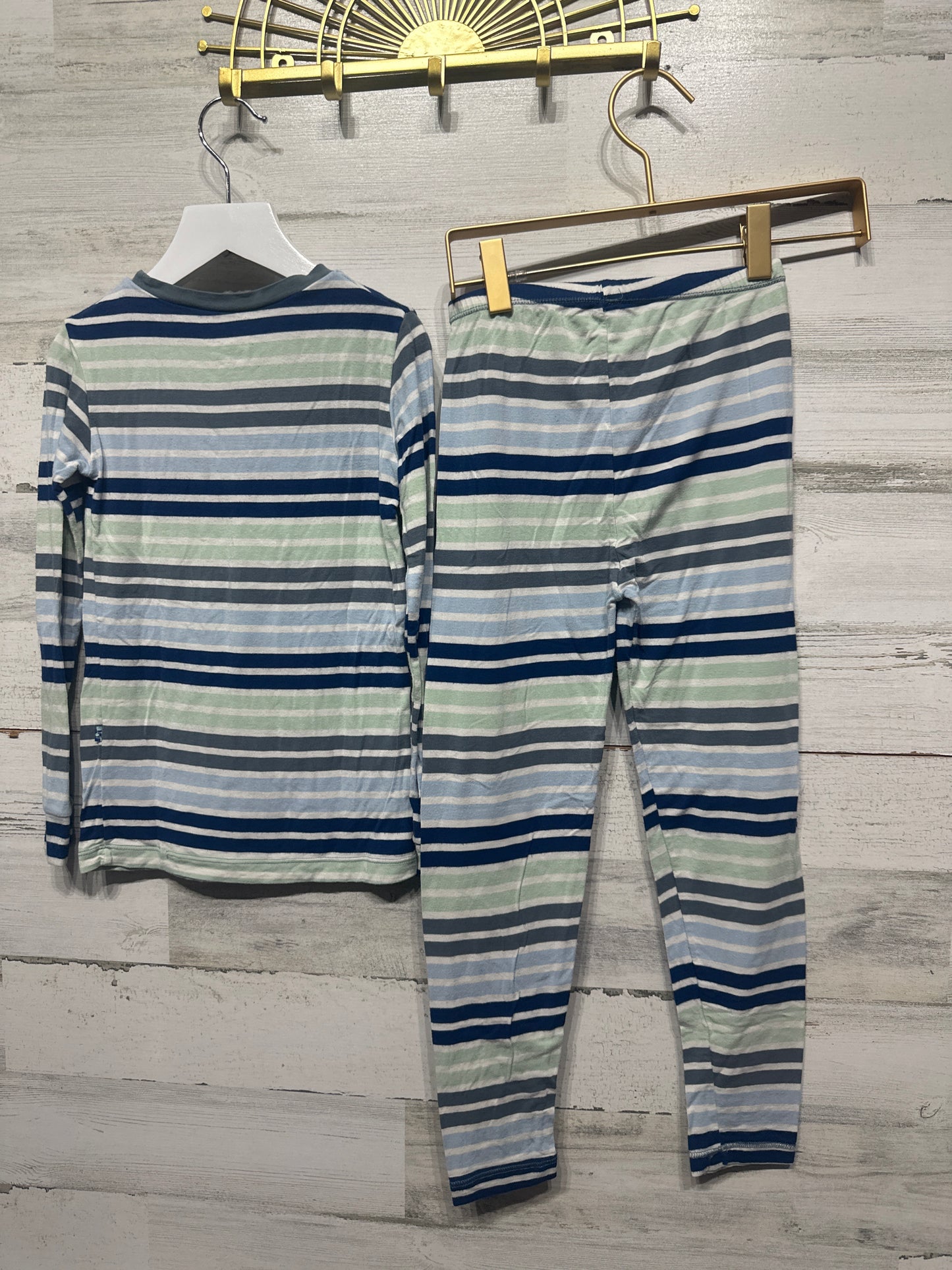 Boys Size 8 Kickee Pants Bamboo Blue and Green Stripe Pajama Set - Good Used Condition