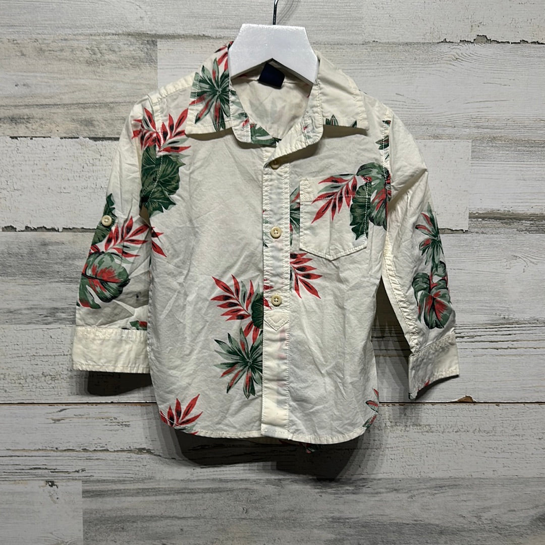 Boys Size 2t Gap White Tropical Leaf Button Up - Good Used Condition