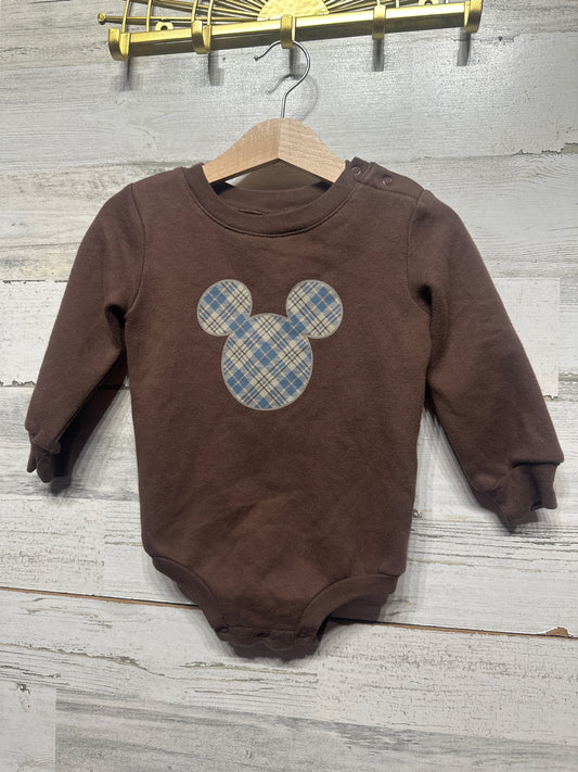 Boys Size 12m Disney Baby Plaid Mickey Sweatshirt Bodysuit - Very Good Used Condition