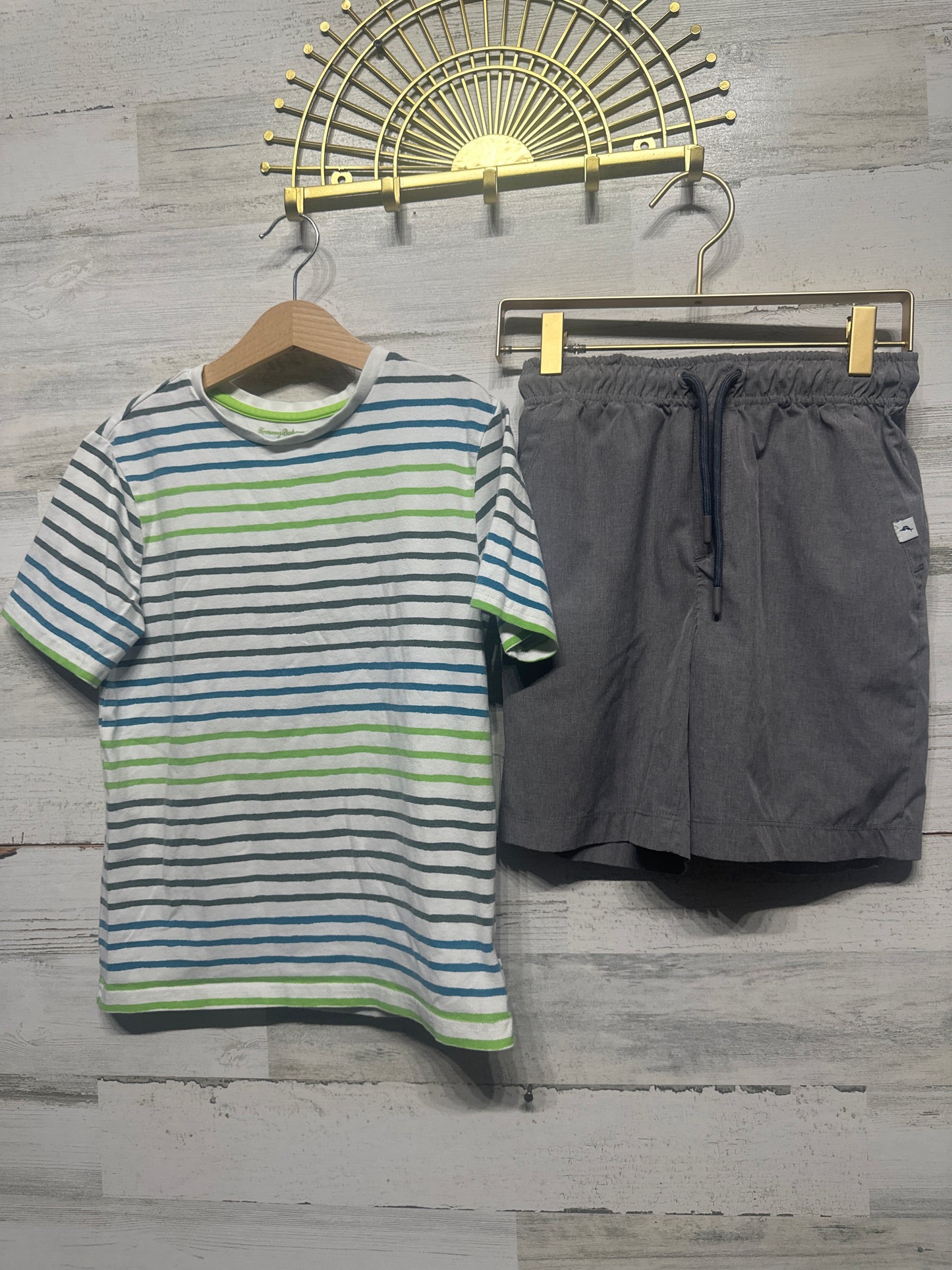 Boys Size 7-8 Medium Tommy Bahama Striped Shirt and Drifit Shorts - Very Good Used Condition