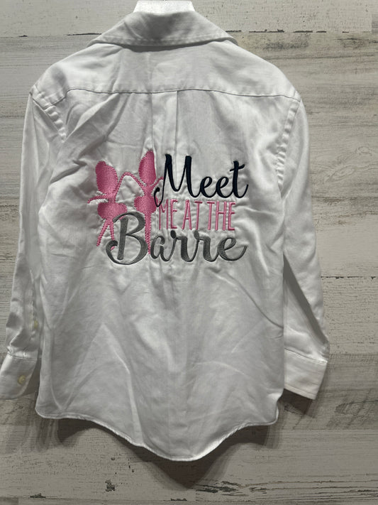 Girls Size 4/5 XS Meet Me at the Barre Embroidered Dance Coverup Shirt - Good Used Condition