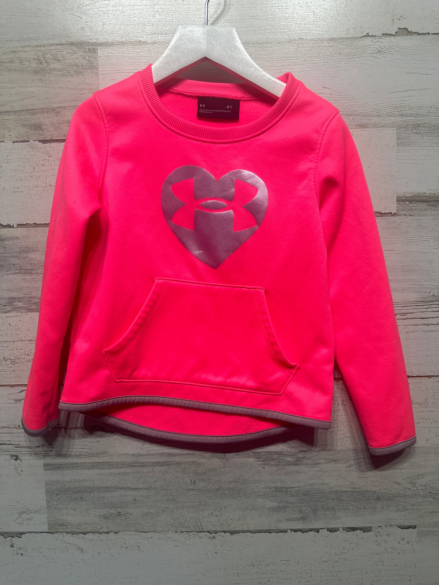 Girls Size 4t Under Armour Hot Pink Heart Sweatshirt - Play Condition