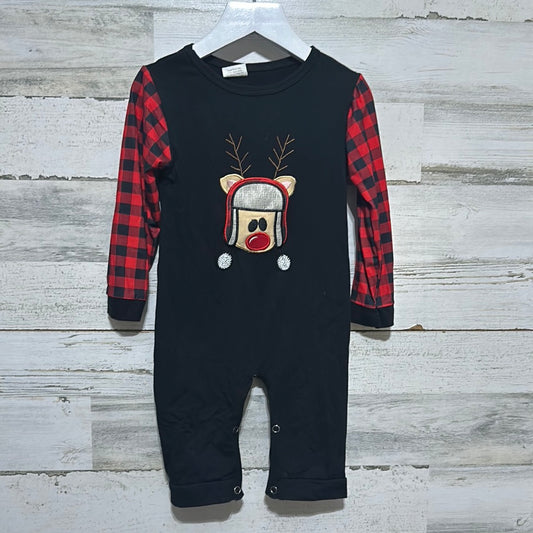 Preowned Size 12-18m reindeer romper -  good used condition