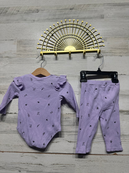 Ribbed Floral Lavender Girls 3-6m Outfit Set - SHEIN - New