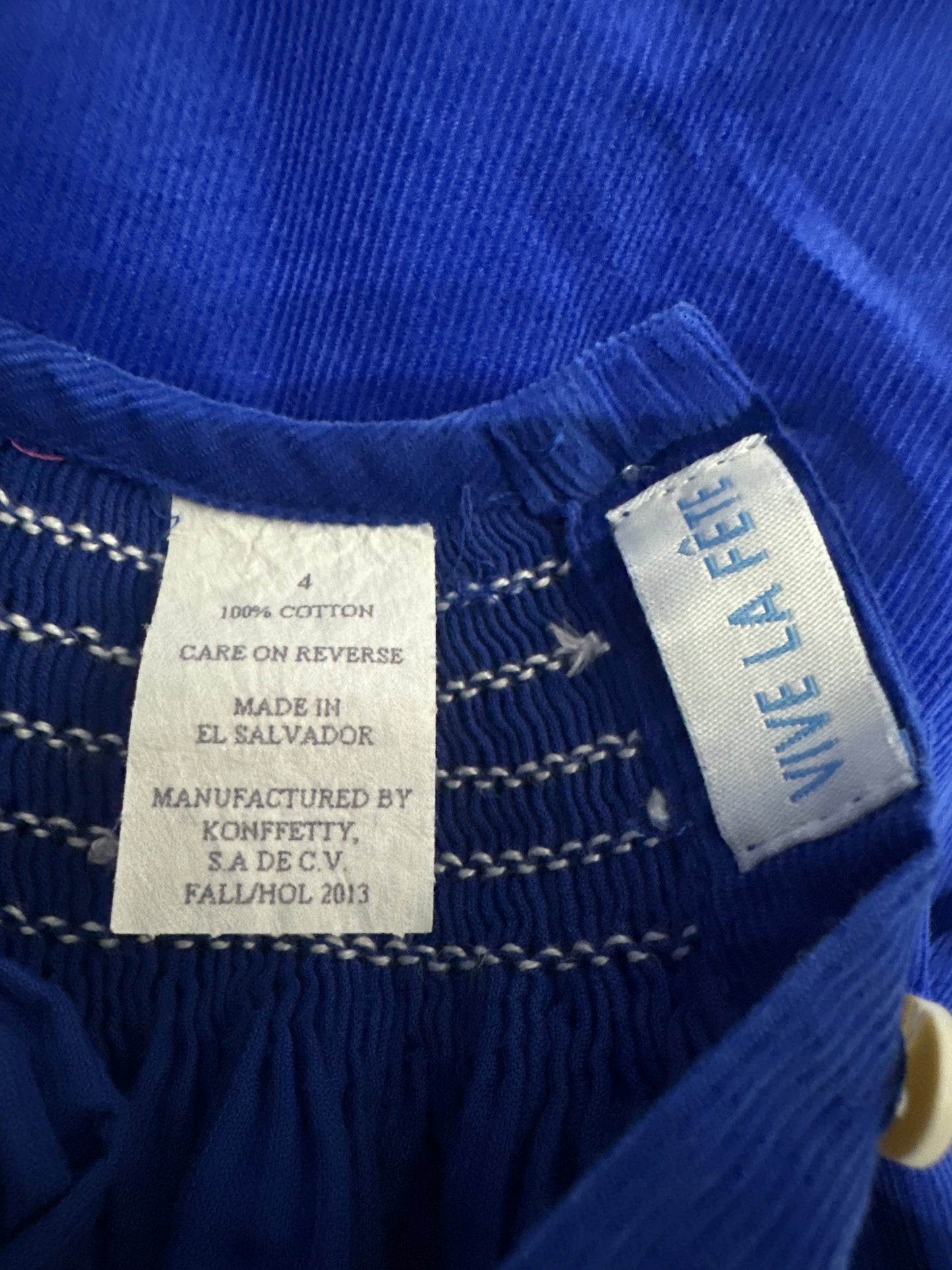 Girls Size 4t Vive La Fete Smocked Snowman Blue Cord Dress - Very Good Used Condition