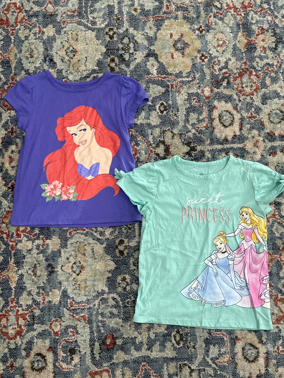 Disney Girls Size 6 Princess Shirts Purple and Mint VGUC