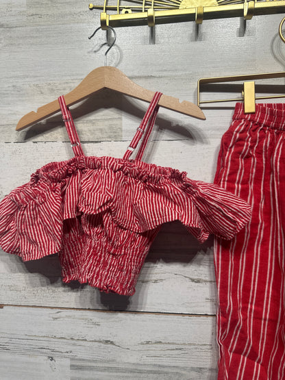 Girls Preowned Size 3 Yo Baby Red Striped Two Piece Set - Good Used Condition