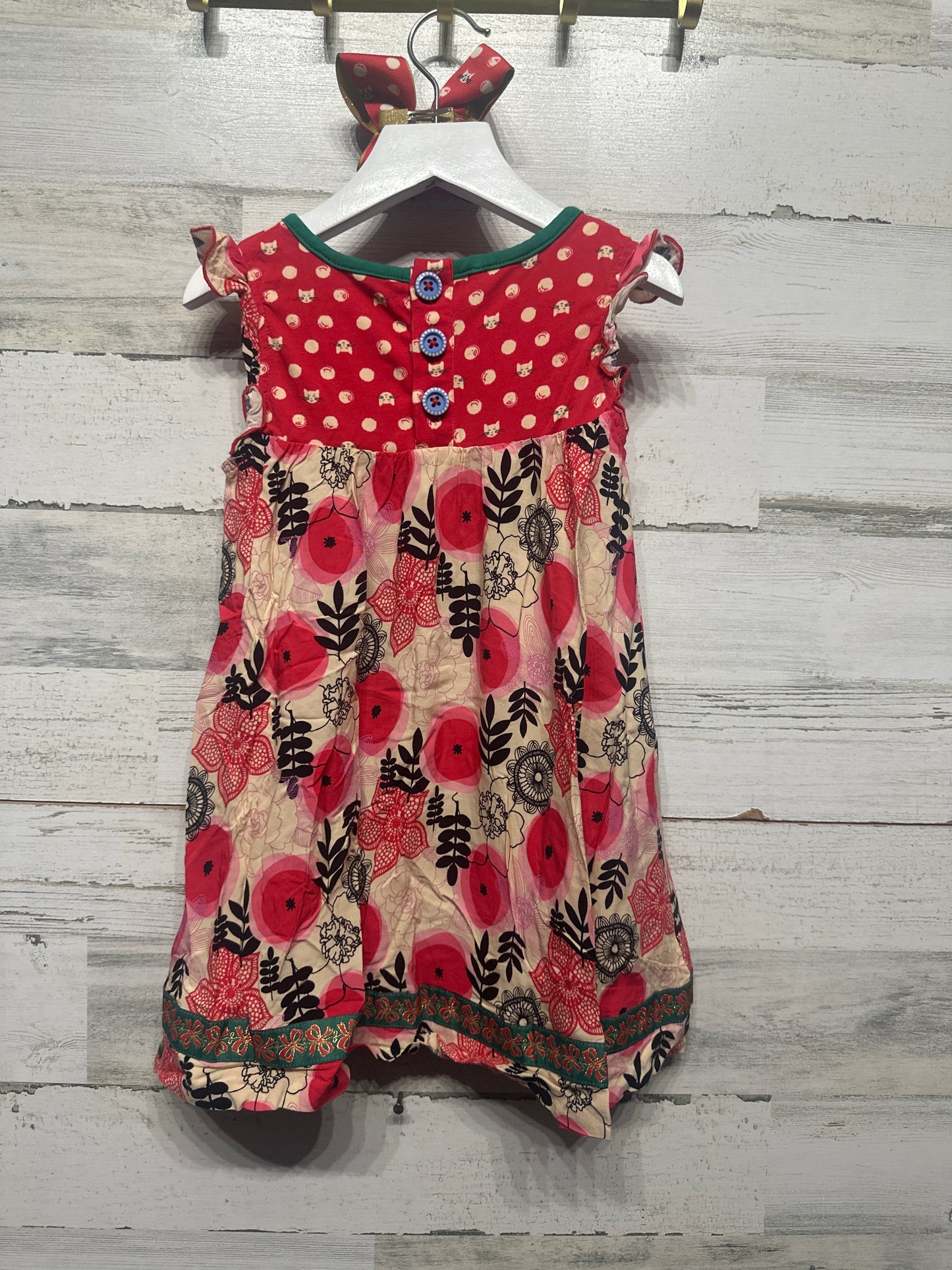 Size 4 Matilda Jane Floral Kitty Dress with Matching Bow - Very Good Used Condition