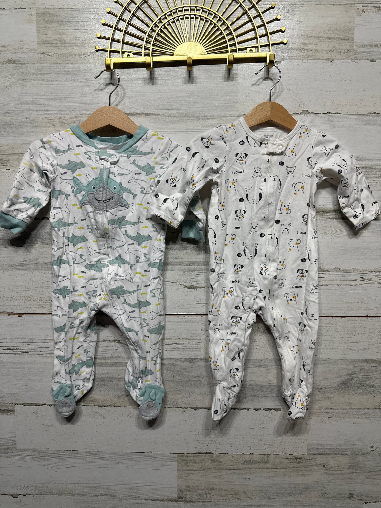 Boys Preowned Size 9m Footed Sleeper Lot (3 Pieces) - Good Used Condition