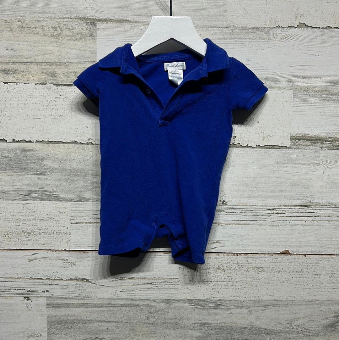 Boys Size 6m Ralph Lauren Blue Polo Romper - Good Used Condition