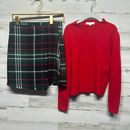 Girls Size Small / 8 GB Girls Set -  Red Sweater and Faux Wrap Plaid Skirt - Good Used Condition