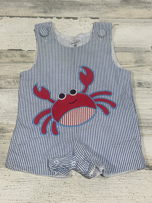 Mud Pie Baby Crab Applique Seersucker Romper - Boys Size 0-6m - Good Used Condition