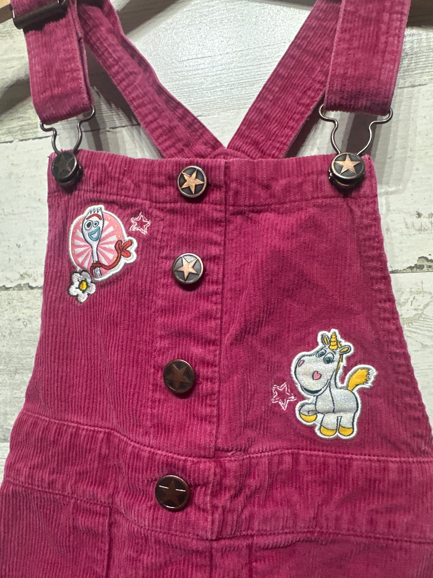 Girls Size 5/6 Disney Toy Story Cord Overall Dress (With Adjustable Waist)  - Very Good Used Condition
