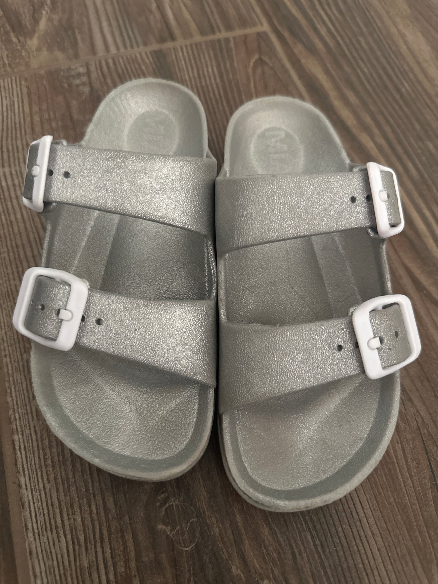 Girls Size 31 (Fits Like 12 Little Kid) MIA Silver Slides - Good Used Condition