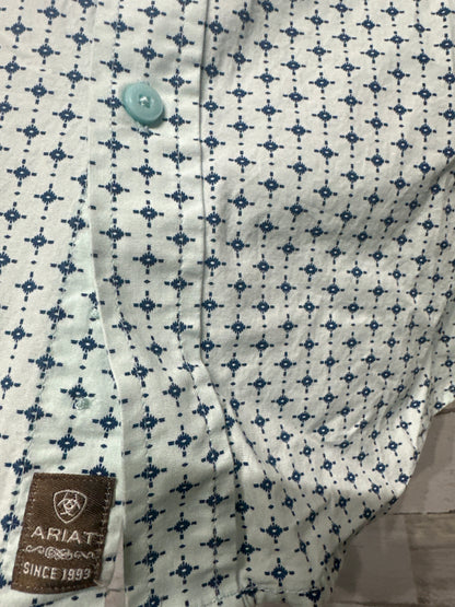 Boys Size 8 (Small) Ariat Stretch Button Up Short Sleeve Shirt - Very Good Used Condition