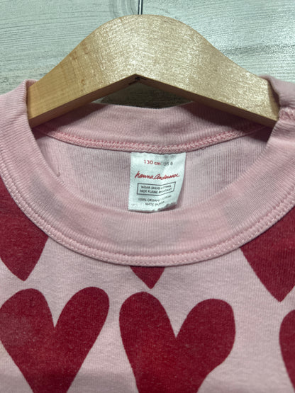 Girls Preowned Size 8 (130cm) Hanna Andersson Organic Cotton Heart Pajamas - Good Used Condition*