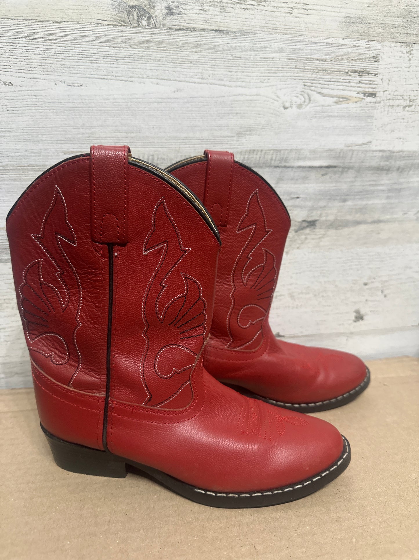 Masterson Boot Company Kids Size 3 Red Leather Cowboy Boots Western Rodeo GUC