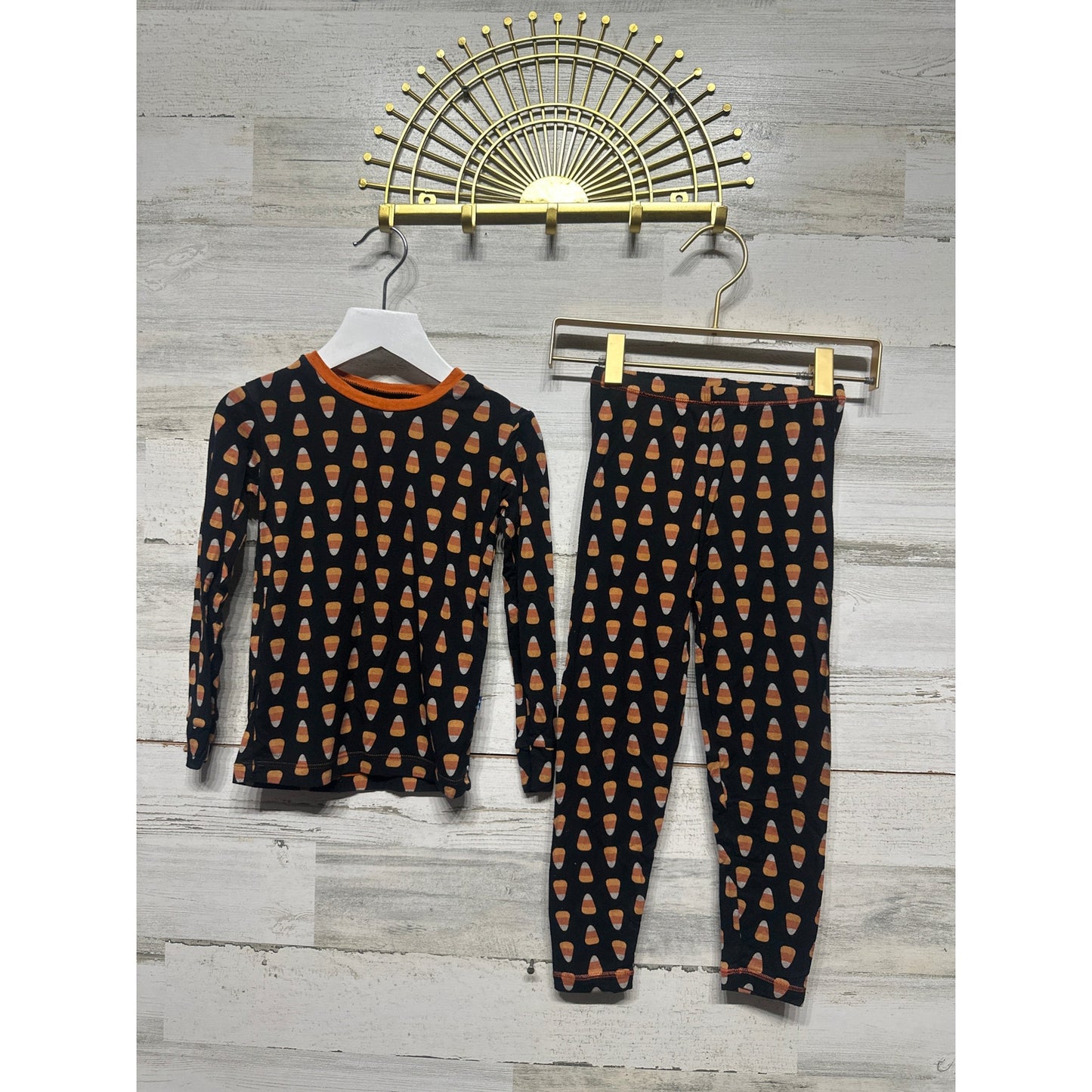 Kickee Pants Kids Size 5 Bamboo Candy Corn Fall Pajama Set VGUC