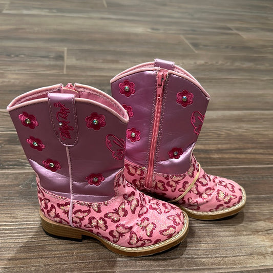 Girls Size Toddler 8 Blazin Roxx pink sparkle butterfly cowboy boots - play condition