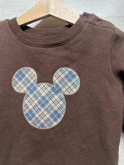 Boys Size 12m Disney Baby Plaid Mickey Sweatshirt Bodysuit - Very Good Used Condition