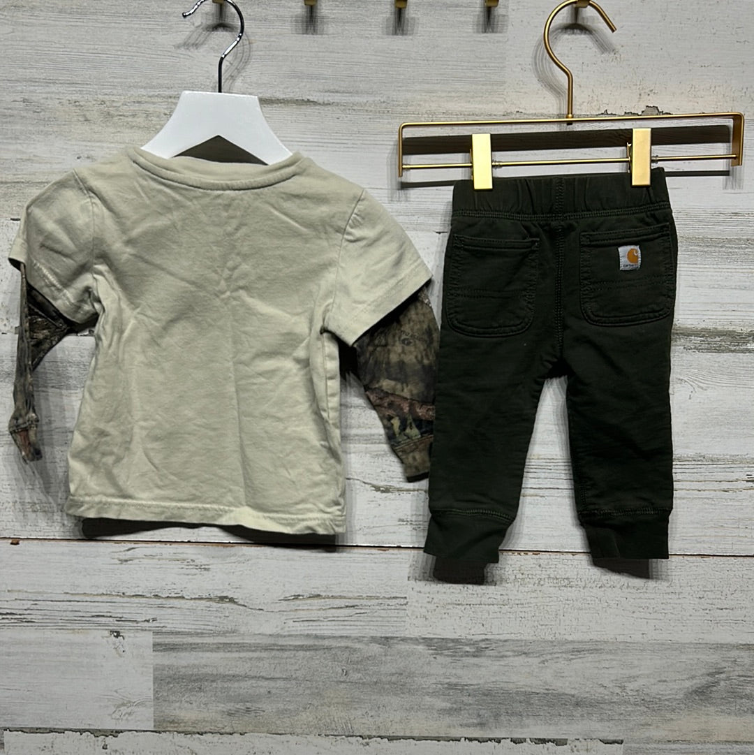 Boys Size 9m Carhartt Trail Ready Long Sleeve Shirt and Sweatpants - Two Piece Set - Very Good Used Condition