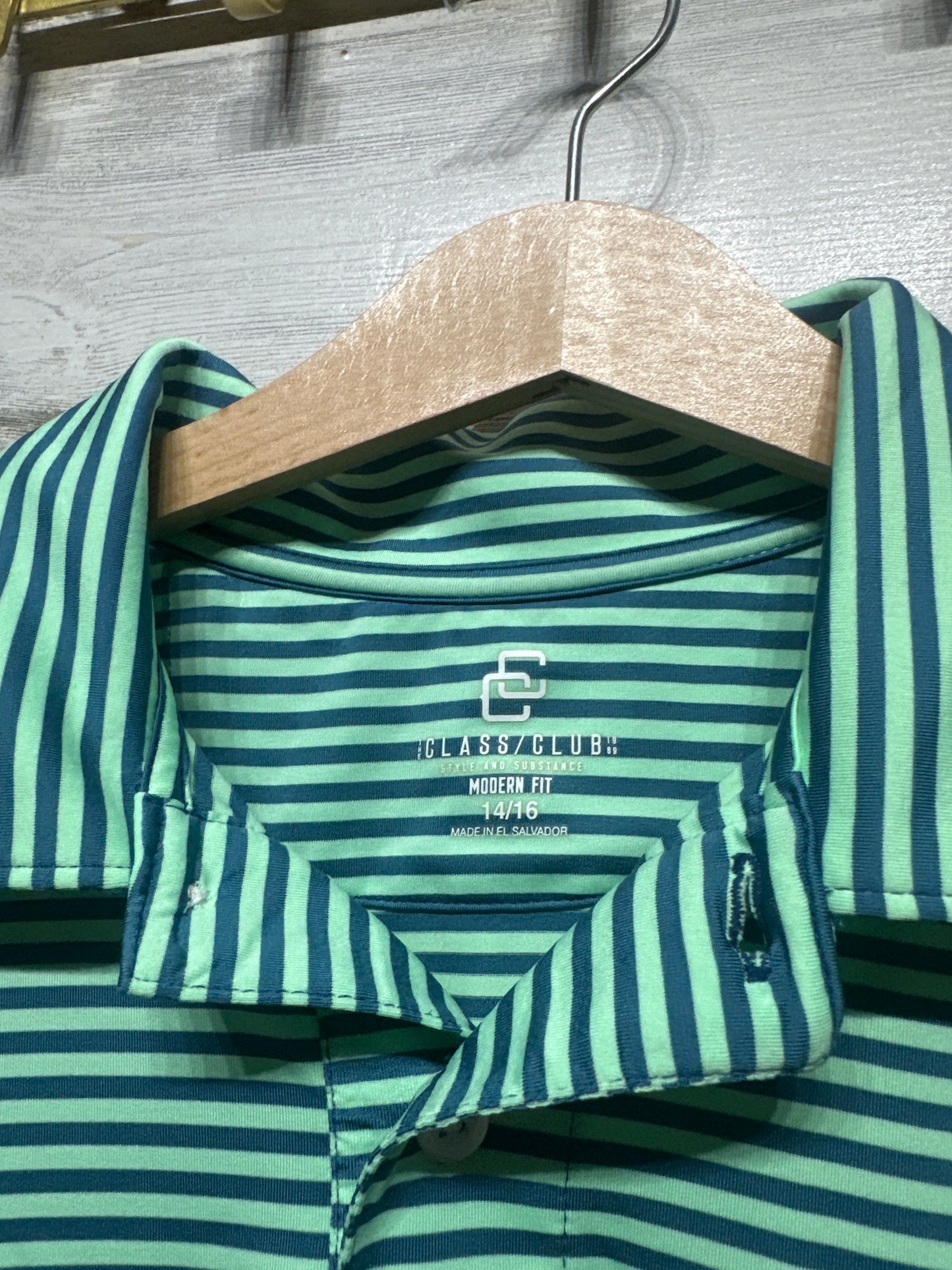 Class Club Modern Fit Striped Performance Polo - Boys Size 14/16 - Very Good Used Condition