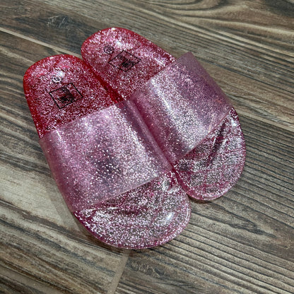 Girls Size 12 (Little Kid) Extremely Me Pink Glitter Slides - Very Good Used Condition