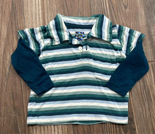 3-6m Kickee Bamboo Striped Long Sleeve Polo Shirt - Good Used Condition