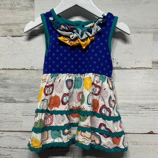 Girls Size 2 Matilda Jane Blue Polka Dot/Apple Cat Dress - Very Good Used Condition