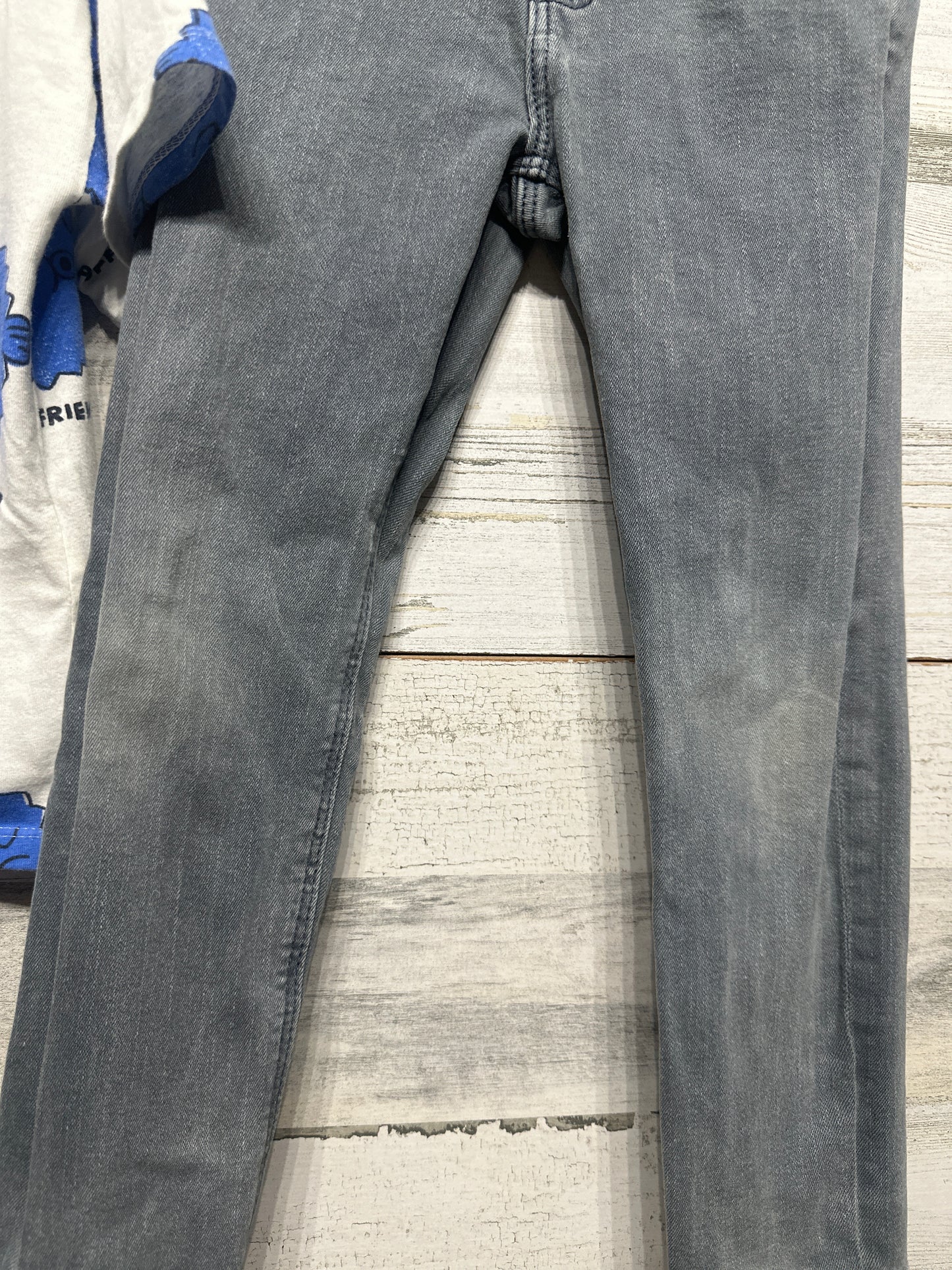 Zara Size 5/6 Puffer Fish Shirt and Grey Adjustable Waist Jeans GUC